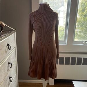 French Connection Brown Long Sleeve Ribbed Dress